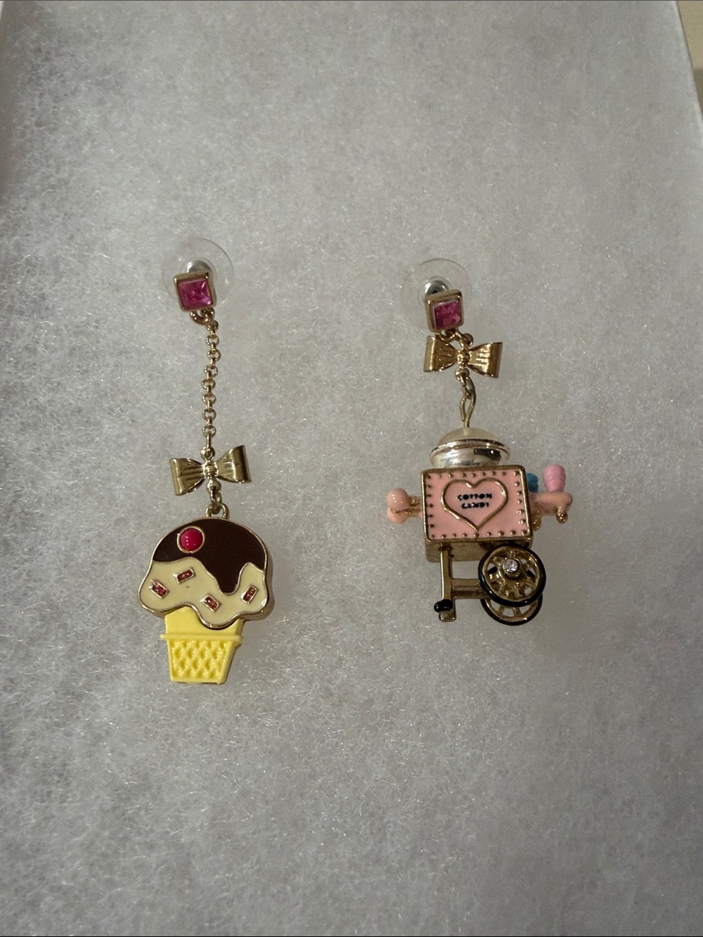 Betsey Johnson Cotton Candy Ice Cream Cone Mismatch Dangle Earrings